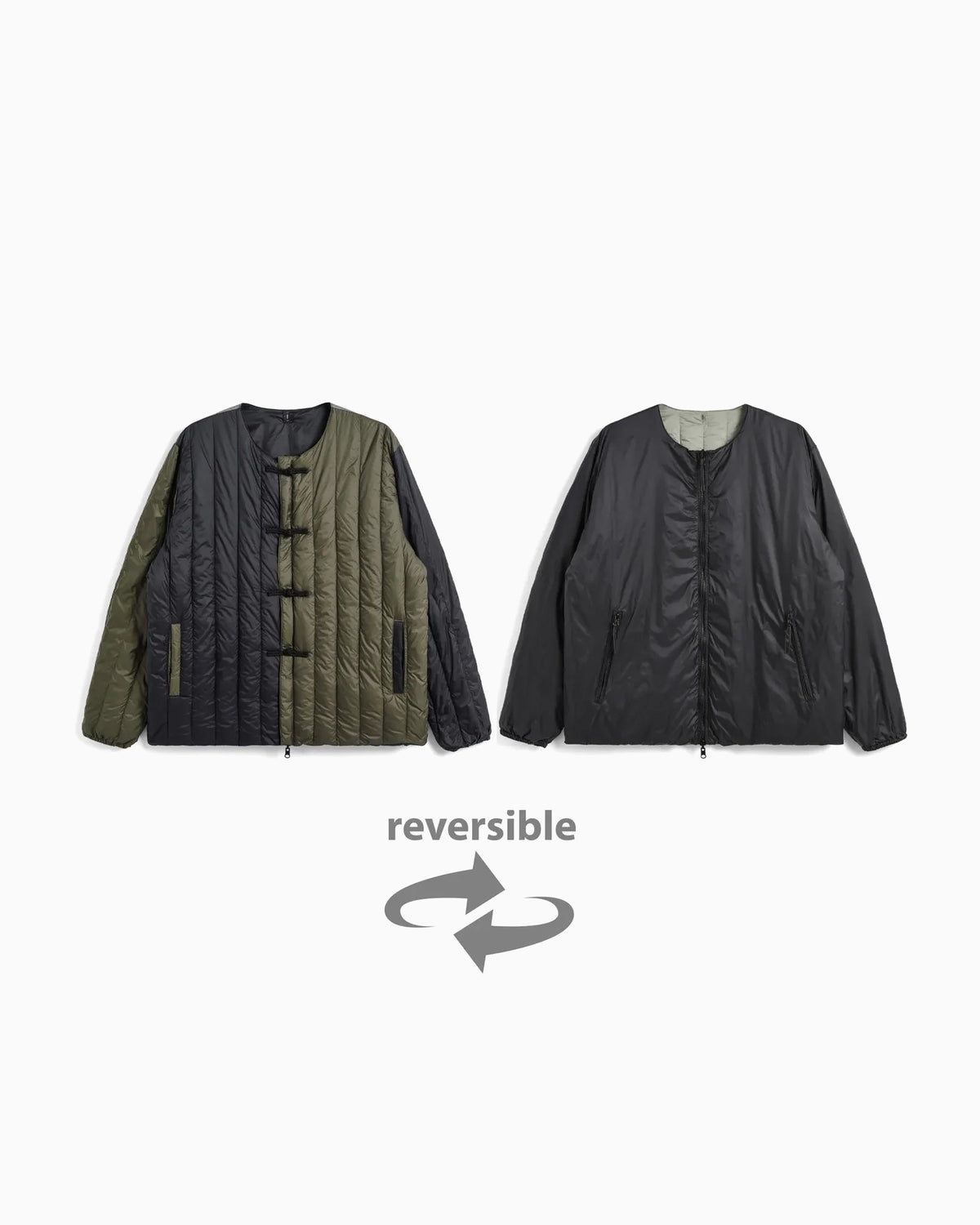 Reversible China Button Inner Down Jacket - CRZY-BK