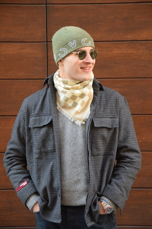 Checkered Wool Bandana - Beige