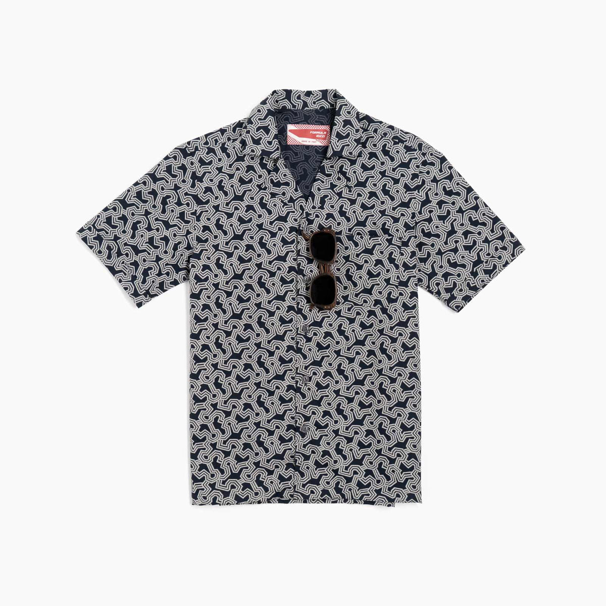 Short-sleeved shirt - dark blue Greek print