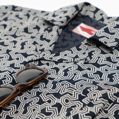 Short-sleeved shirt - dark blue Greek print