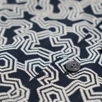 Short-sleeved shirt - dark blue Greek print