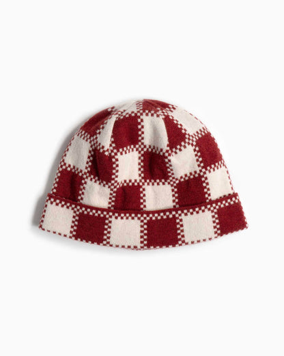 Cashmere Beanie - Checkered Red