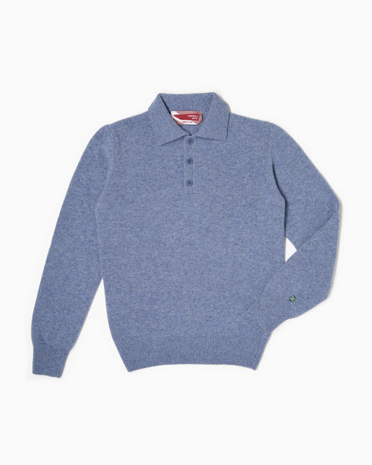 Maglione collo polo 100% lana merinos - Ceruleo
