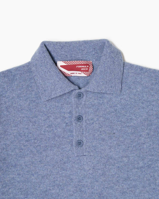 Maglione collo polo 100% lana merinos - Ceruleo