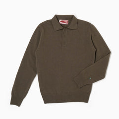Maglione collo polo 100% lana merinos - Verde Khaki