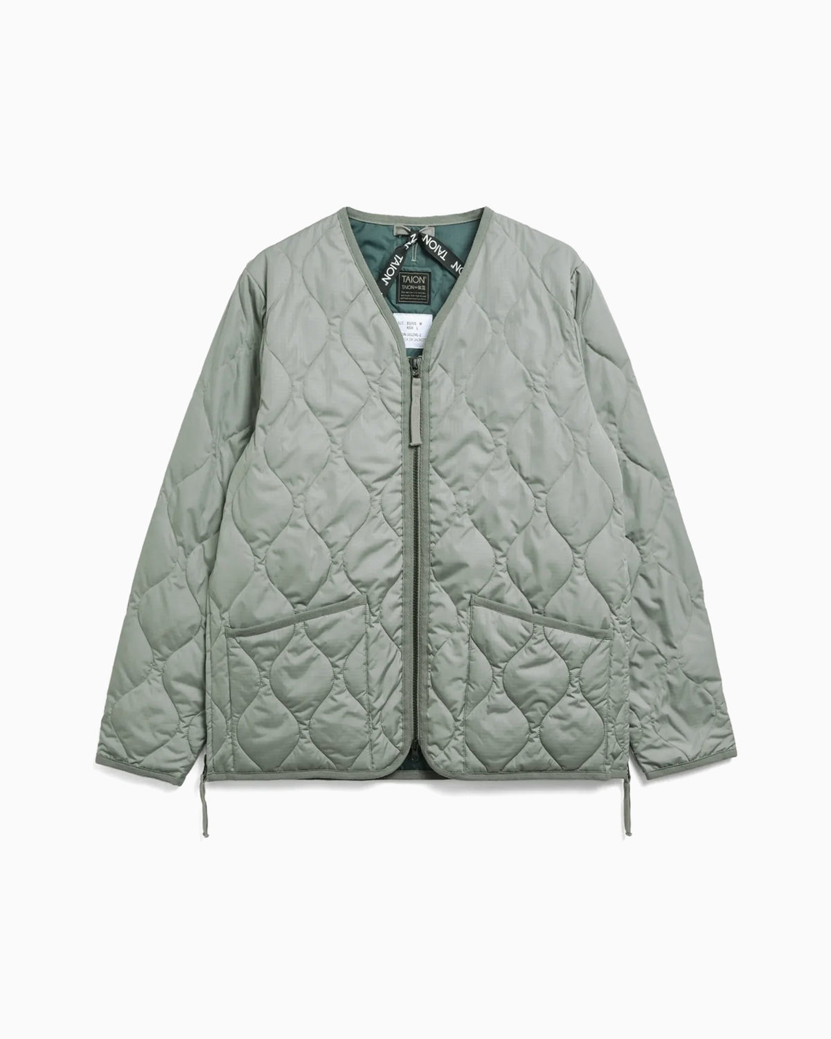 Military Zip V Neck Down JKT Hard Shell - Sage Green