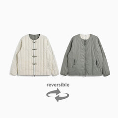 Reversible China Button Inner Down Jacket - Offwhite-Beige