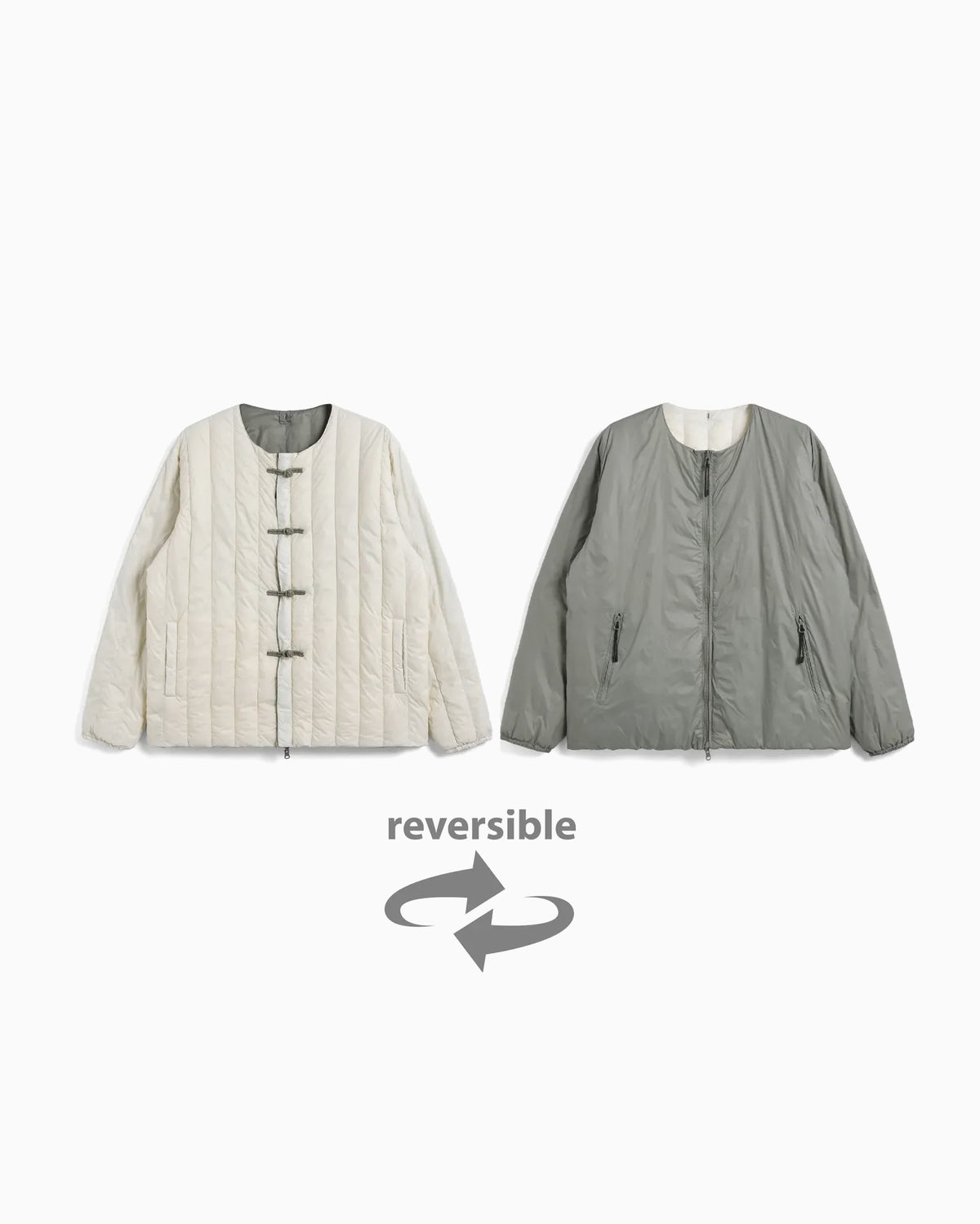 Reversible China Button Inner Down Jacket - Offwhite-Beige