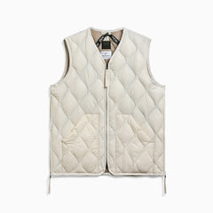 Military V Neck W-Zip Down Vest Soft Shell - Offwhite