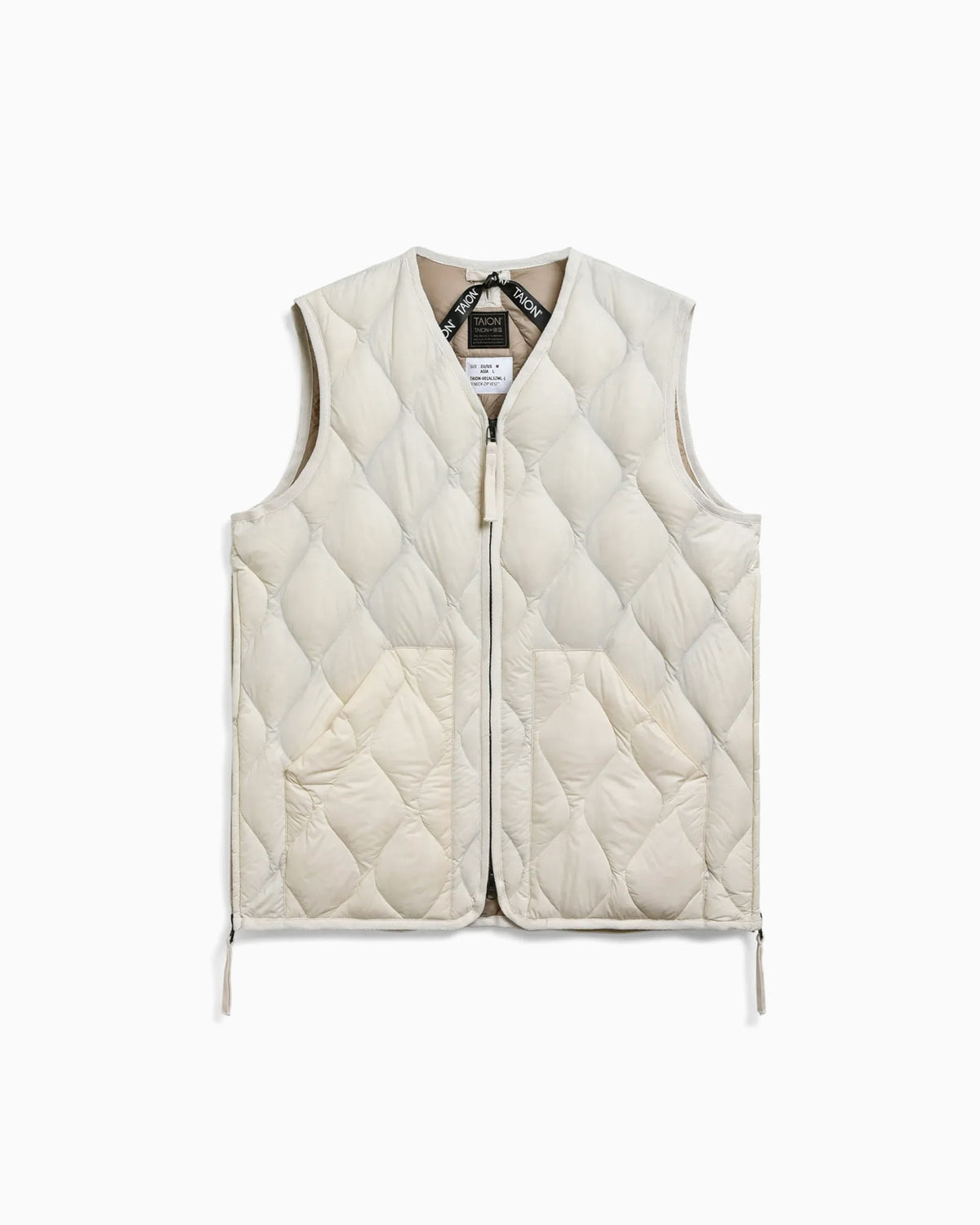 Military V Neck W-Zip Down Vest Soft Shell - Offwhite