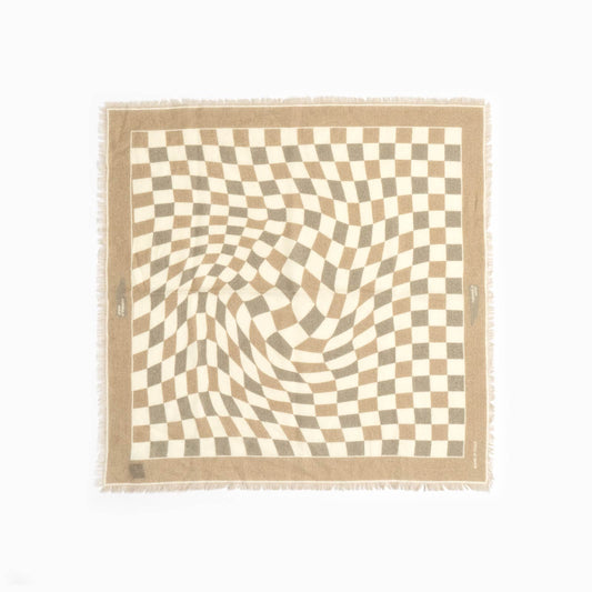 Bandana in lana merinos - Beige a scacchi
